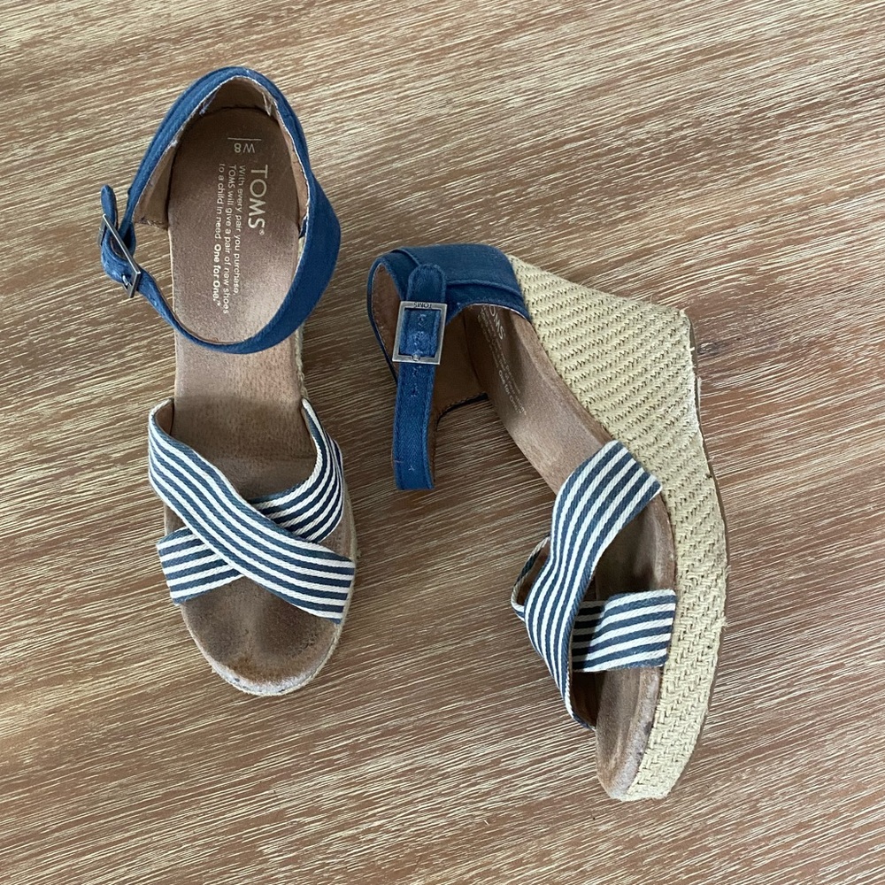 Toms Women’s Wedge Espadrille Strappy Sandals University Navy Size 8 - Picture 13 of 14